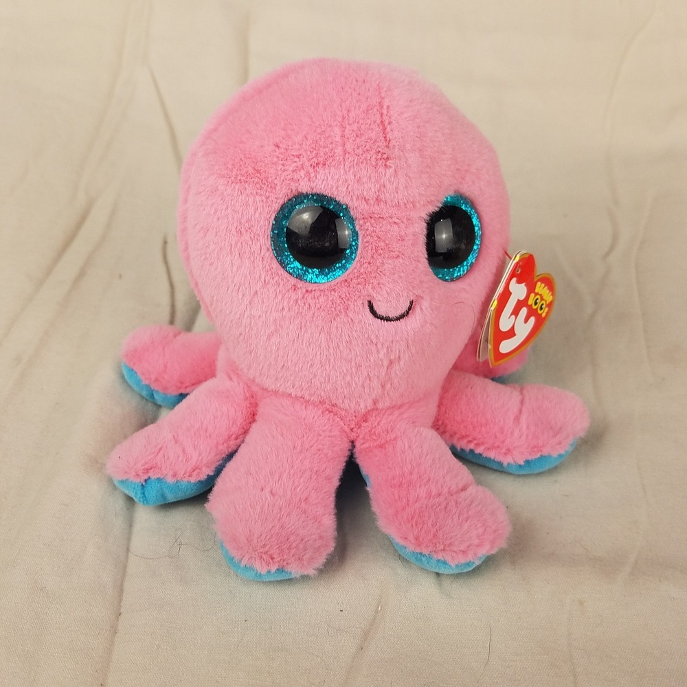 Ty Beanie Boos Sheldon Octopus Kids Small Pink New Sparkle Eyes Plush Toy